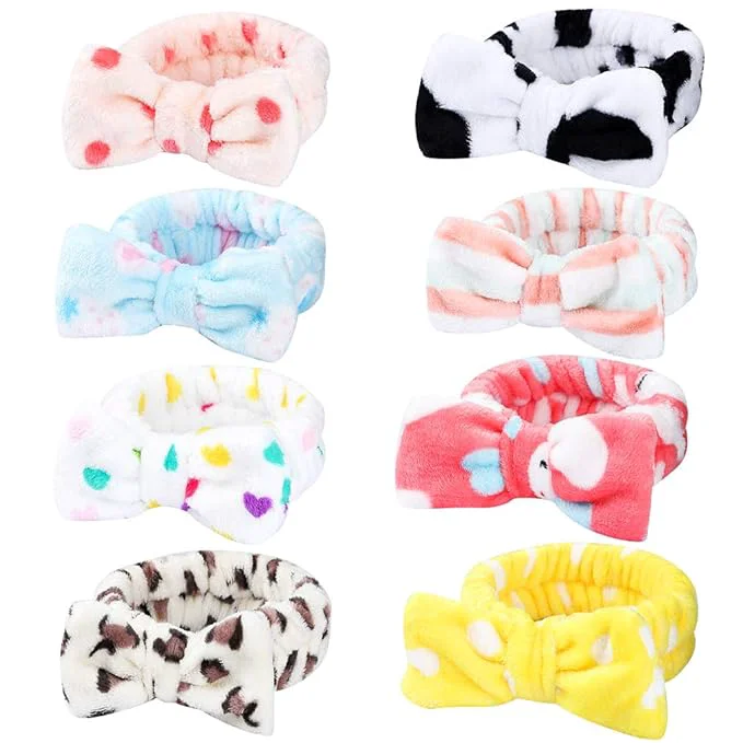Premium Material Hishexin 8 Pack Spa Headbands for Women Soft Bow Skincare Headband for Washing Safe