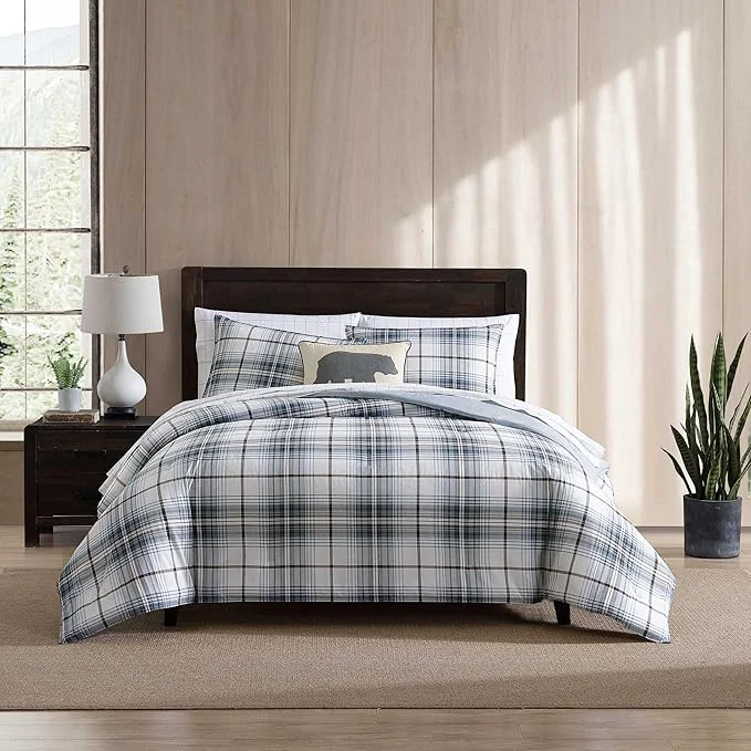 Environmentally Friendly Eddie Bauer - Queen Comforter Set Crisp amp Tailored Cotton Percale Reversible Bedding Lightweight 3 Piece Bed Set with Matching Pillowcases Alder Blue Grey Secure
