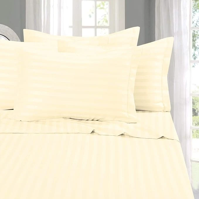 Genuine Elegant Comfort Softest and Coziest 4-Piece Sheet Set - 1500 Premium Hotel Quality Microfiber - Luxurious Wrinkle Resistant 4-Piece Damask Stripe Bed Sheet Set Twin Ivory Next-Generation