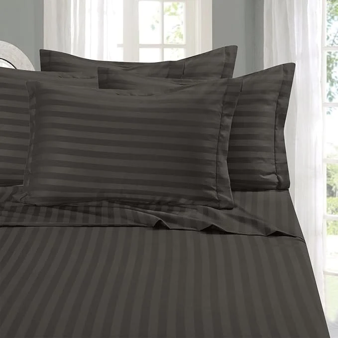 Elegant Comfort Softest Coziest 6-Piece Sheet Sets - 1500 Premier Hotel Quality Luxurious Wrinkle Resistant 6-Piece Damask Stripe Bed Sheet Set King Grey Lightweight