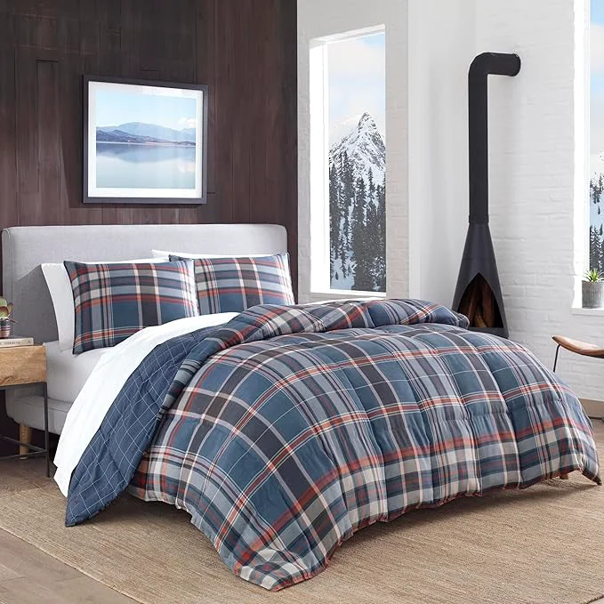 Quality Eddie Bauer - King Comforter Set Reversible Down Alt Bedding with Matching Shams Home Decor for Colder Months Shasta Lake Navy King Original Design