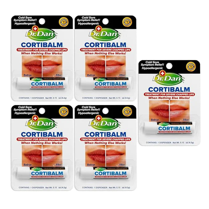 Convenient Dr. Dan's Cortibalm-5 Pack- for Dry Cracked Lips- Healing Lip Balm for Severely Reusable
