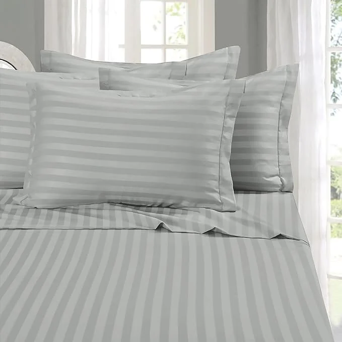 Proven Elegant Comfort Softest and Coziest 6-Piece Sheet Set - 1500 Premium Hotel Quality Microfiber - Deep Pocket Wrinkle Resistant 6-Piece Damask Stripe Bed Sheet Set King Silver Versatile
