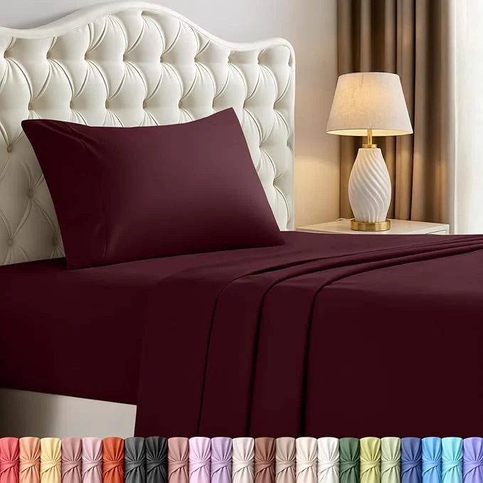 Traditional Utopia Bedding Twin Sheet Set – 3 Piece Bed Sheets for Twin Size Bed Soft and Breathable Microfiber Includes 1 Fitted Sheet 1 Flat Sheet and 1 Pillowcase – Oeko Tex Burgundy Comfortable