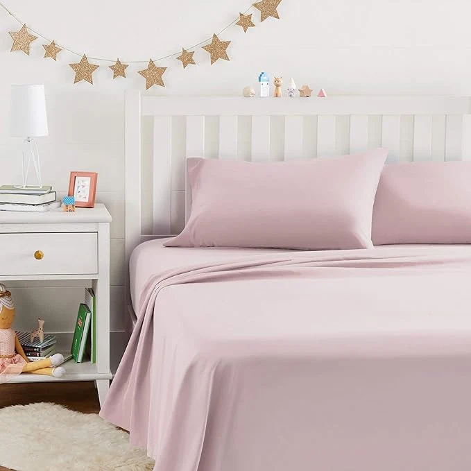 Organic Amazon Basics Kid 39 s Soft Breathable Microfiber 4-Piece Sheet Set Full Light Pink Solid Refined