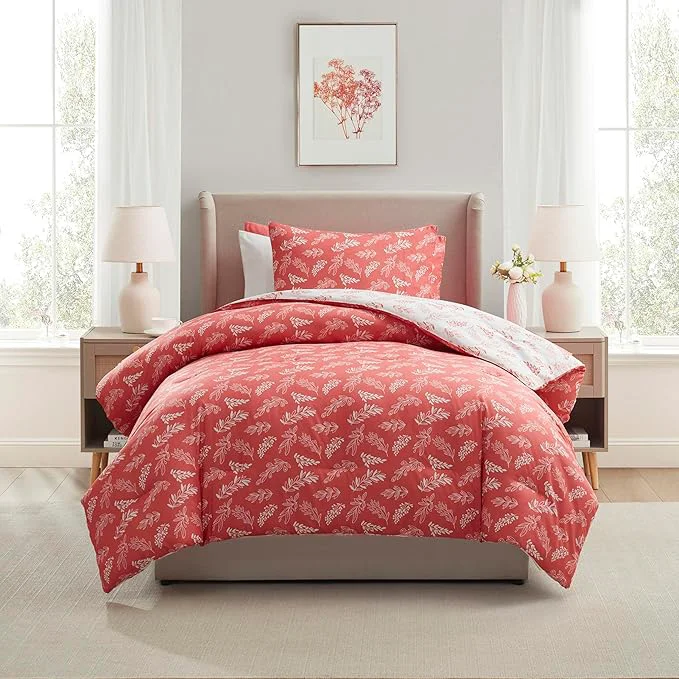 Modern Nestl Twin Twin XL Comforter Set - Pink Bed in a Bag Twin 2 Pieces Reversible Bed Set Soft Floral Bedding Set for College Dorm All Season Botanical Comforters with Pillow Sham Contemporary