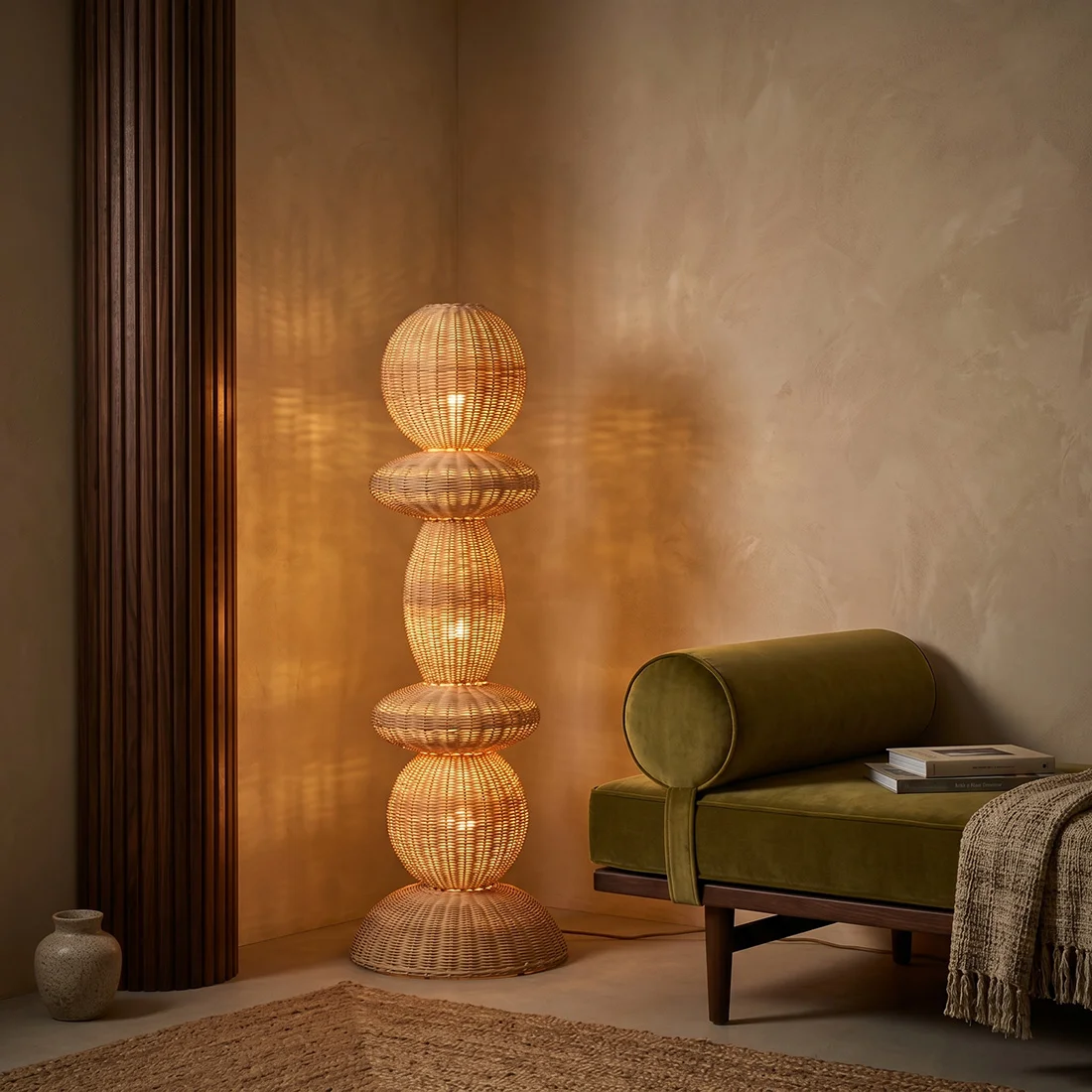 Minimalist Tao Rattan Floor Lamp 140 cm High-Performance