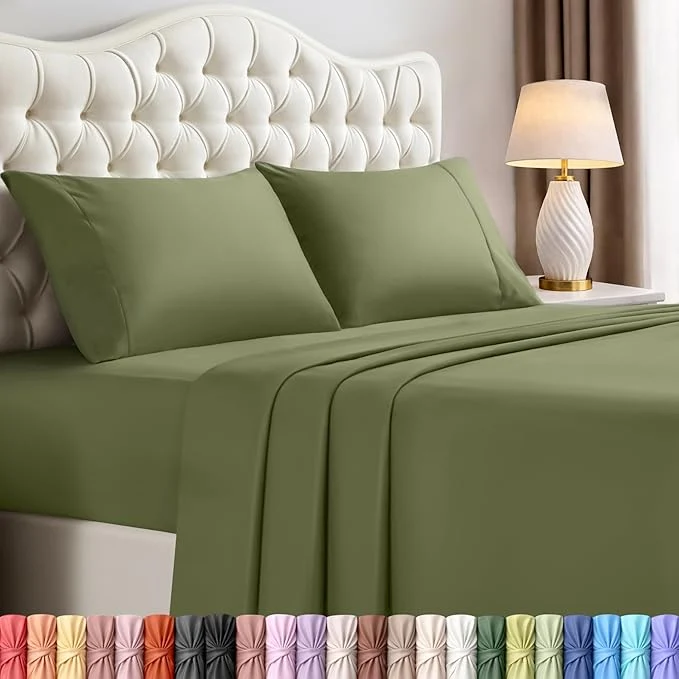 Selected Utopia Bedding Queen Size Sheet Set – 4 Piece Bed Sheets Soft and Breathable Microfiber Includes 1 Fitted Sheet 1 Flat Sheet and 2 Pillowcases – Oeko Tex Olive Unique