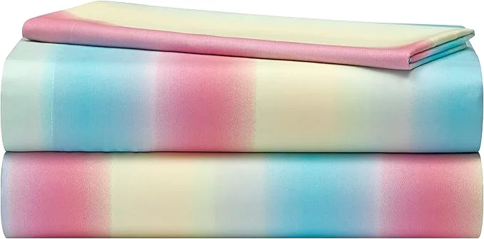 Fine Heritage Kids 3-Piece Twin Sheet Set Rainbow Ombre Print Includes Fitted Sheet Flat Sheet amp Pillowcase Soft Microfiber Bedding for Kids Multicolor Certified
