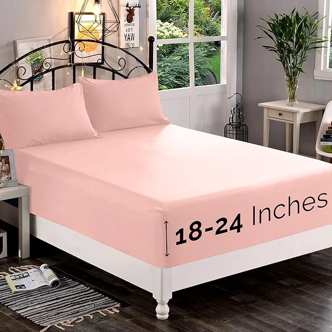 Innovative Elegant Comfort 1500 Premium Quality Fitted Sheet Ultra Soft 18-24 Inch Extra Deep Pocket - Single Fitted Sheet for High Mattress - Wrinkle with Smart Storage Pockets Queen Blush Top-Quality
