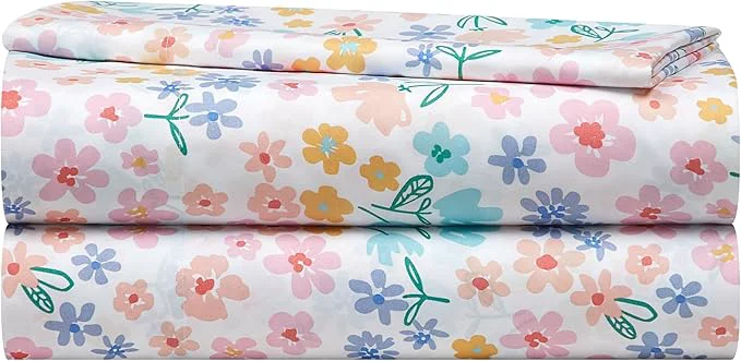 Organic Heritage Kids 4-Piece Full Sheet Set – Multi-Color Ditsy Floral Design Includes Top Sheet Fitted Sheet amp 2 Pillowcases Soft Microfiber Bedding for Girls Bedroom or Guest Room