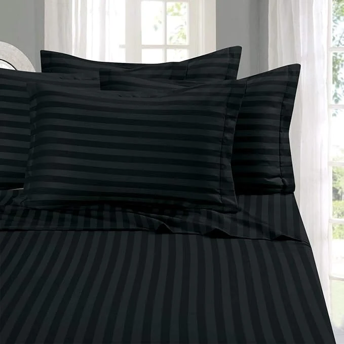 Elegant Comfort Softest and Coziest 4-Piece Sheet Set - 1500 Premium Hotel Quality Microfiber - Luxurious Wrinkle Resistant 4-Piece Damask Stripe Bed Sheet Set Twin Black Certified