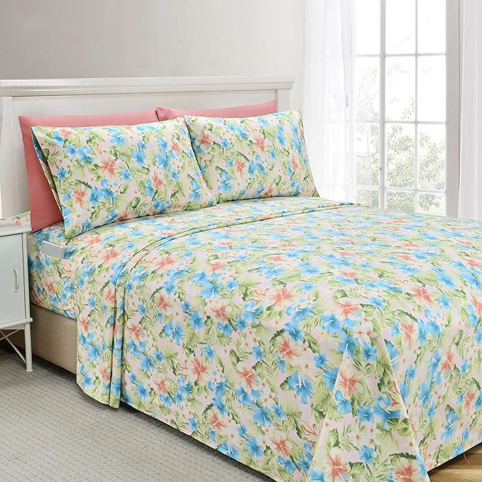 Refined Elegant Comfort Softest and Coziest 6-Piece Sheet Set - 1500 Premium Hotel Quality Microfiber - Deep Pocket Wrinkle Resistant 6-Piece Floral Magnolia Pattern Bed Sheet Set King Magnolia Luxury