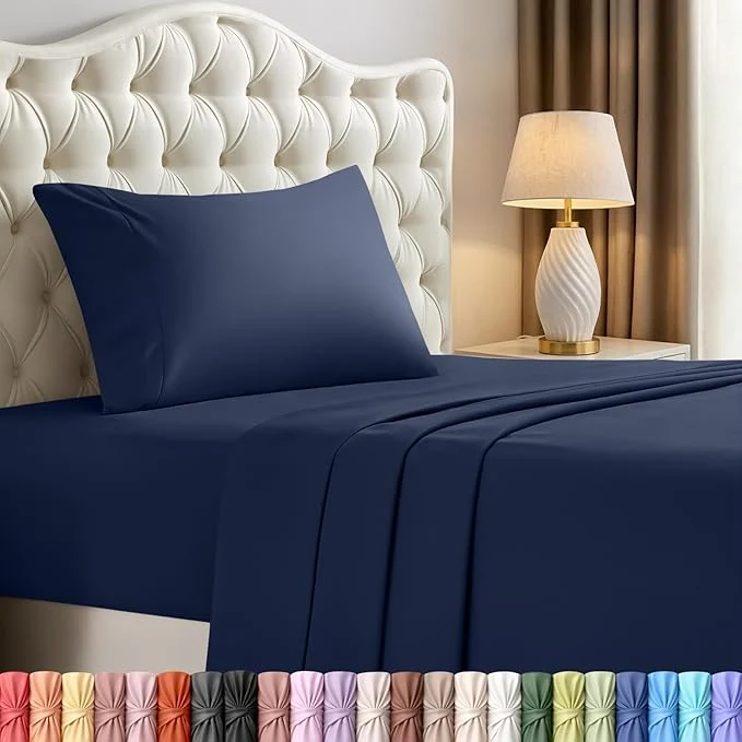 Practical Utopia Bedding Twin Sheet Set – 3 Piece Bed Sheets for Twin Size Bed Soft and Breathable Microfiber Includes 1 Fitted Sheet 1 Flat Sheet and 1 Pillowcase Navy Blue High-Quality