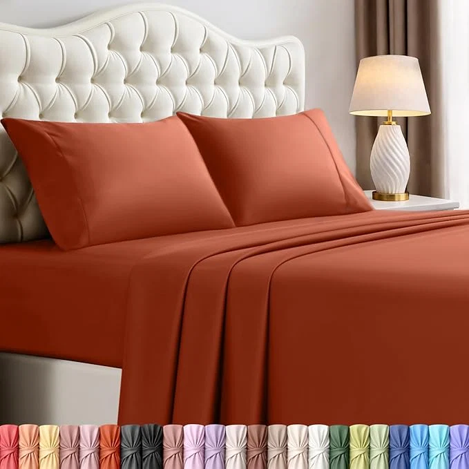 Advanced Utopia Bedding King Size Sheet Set – 4 Piece Bed Sheets Soft and Breathable Microfiber Includes 1 Fitted Sheet 1 Flat Sheet and 2 Pillowcases – Oeko Tex Orange Official