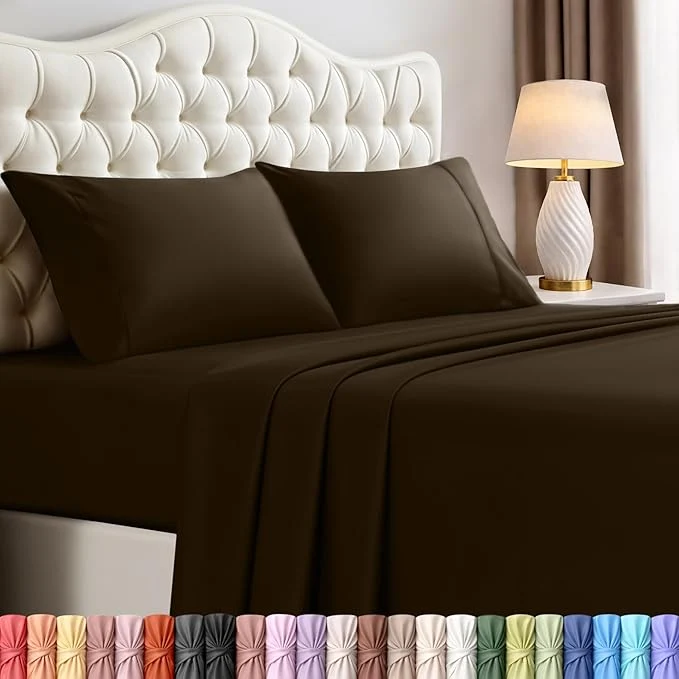 Minimalist Utopia Bedding California King Size Sheet Set – 4 Piece Bed Sheets Soft and Breathable Microfiber Includes 1 Fitted Sheet 1 Flat Sheet and 2 Pillowcases – Oeko Tex Brown High-Grade