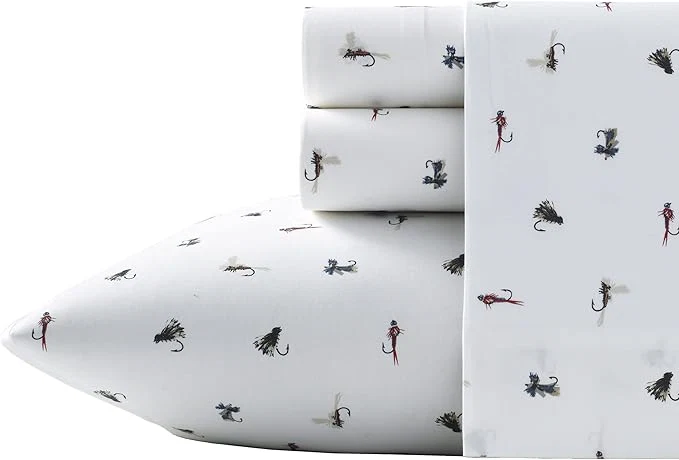 Minimalist Eddie Bauer - King Sheets Cotton Percale Bedding Set Crisp amp Cool Luxurious Bedding Set Fishing Flies White King Environmentally Friendly