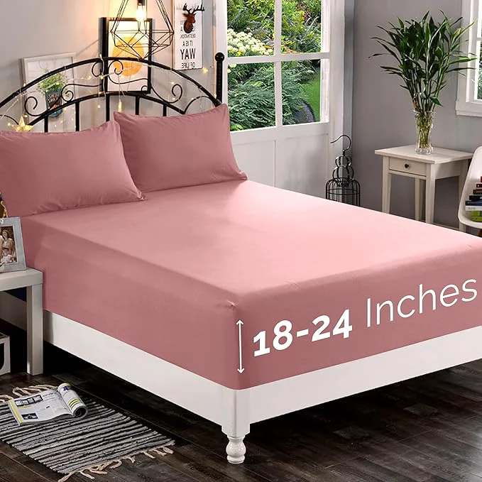 First-Class Elegant Comfort 1500 Premium Quality Fitted Sheet Ultra Soft 18-24 Inch Extra Deep Pocket - Single Fitted Sheet for High Mattress - Wrinkle with Smart Storage Pockets Cal King Dusty Rose Luxury