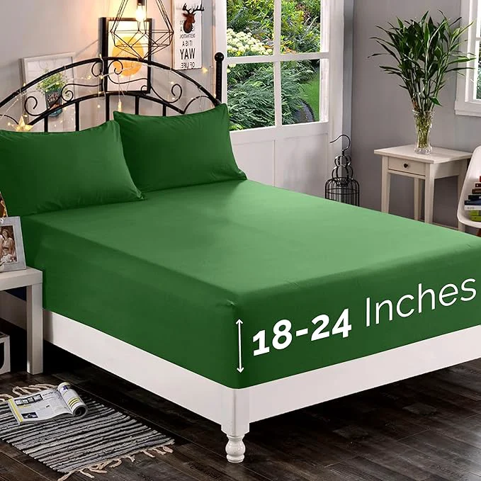 Verified Elegant Comfort 1500 Premium Quality Fitted Sheet Ultra Soft 18-24 Inch Extra Deep Pocket - Single Fitted Sheet for High Mattress - Wrinkle with Smart Storage Pockets Full Hunter Green Consistent
