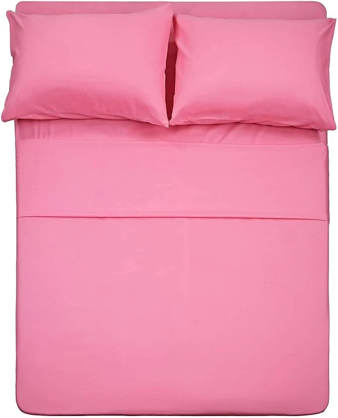 Secure 4 Piece Bed Sheet Set Queen Peach Pink 1 Flat Sheet 1 Fitted Sheet and 2 Pillow Cases Brushed Microfiber Luxury Bedding with Deep Pockets Official