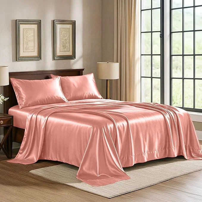 Easy-to-Use Satin Sheets Twin 3-Piece Blush Pink Hotel Luxury Silky Bed Sheets - Extra Soft 1800 Microfiber Sheet Set Wrinkle Fade Stain Resistant - Deep Pocket Fitted Sheet Flat Sheet Pillow Cases Superior