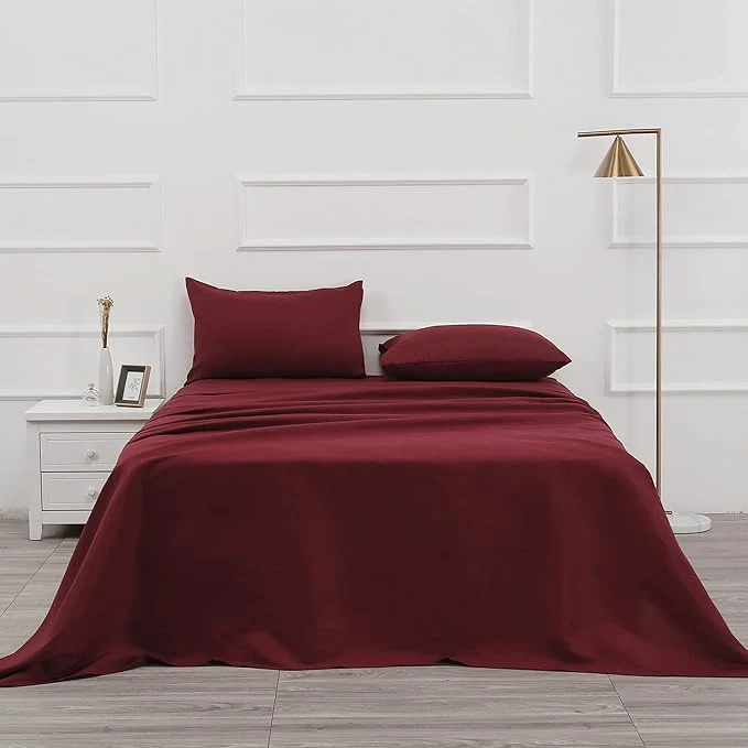 Artisan Bed Sheet Set- 3 Piece Bedding Sets Twin Burgundy 1 Flat Sheet 1 Fitted Sheet and 1 Pillow Cases Brushed Microfiber 1800 Luxury Bedding Hypoallergenic Soft amp Fade Resistant Outstanding