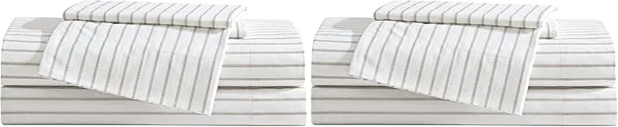 Exclusive Eddie Bauer - Twin Sheet Set Cotton Percale Bedding Set Super Soft and Bedding Set Oeko-Tex Essential Stripe Beige Twin Pack of 2 Unique