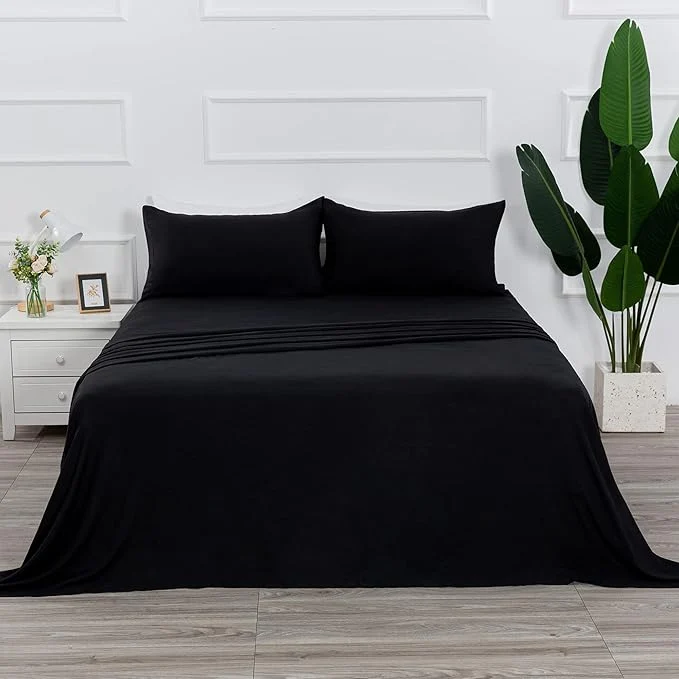 Effective 4 Piece Bed Sheet Set Queen Black 1 Flat Sheet 1 Fitted Sheet and 2 Pillow Cases Brushed Microfiber Luxury Bedding with Deep Pockets Selected