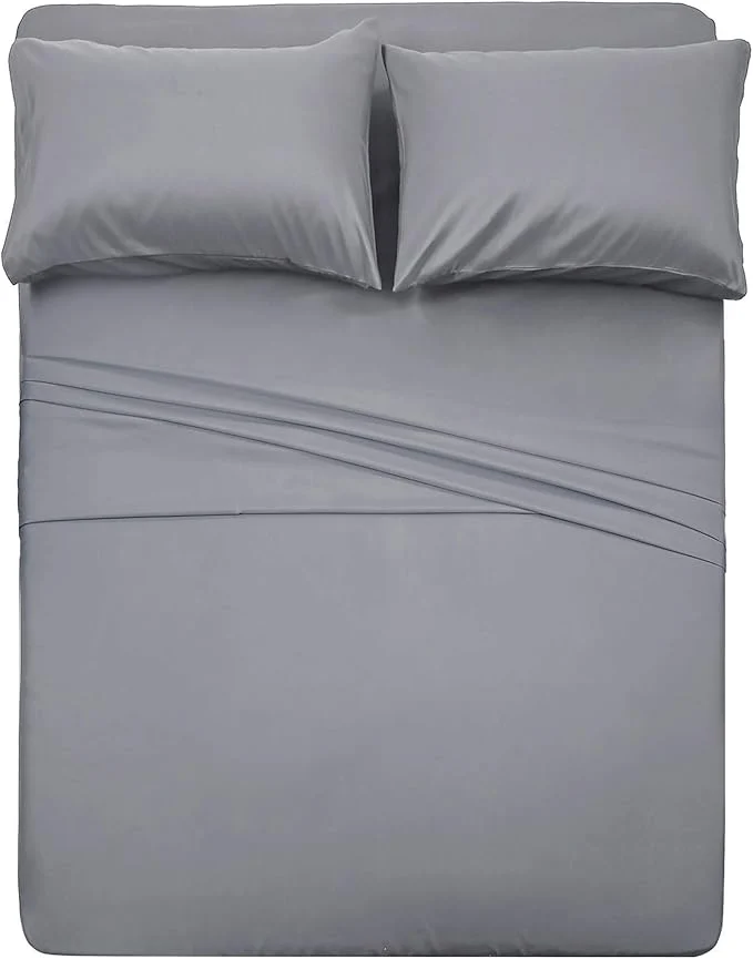 Exceptional 4 Piece Bed Sheet Set Full Silver Gray 1 Flat Sheet 1 Fitted Sheet and 2 Pillow Cases Brushed Microfiber Luxury Bedding with Deep Pockets Proven