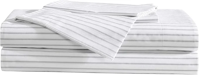 Smart Eddie Bauer - Sheet Set Luxurious Cotton Percale Bedding with Matching Pillowcases Crisp amp Cool Fully Elasticized Arden Stripe Grey Queen Practical