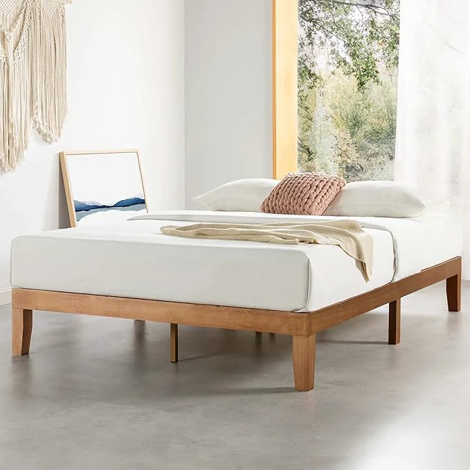 World-Class Mellow Naturalista Classic 12 Inch Solid Wood Platform Bed with Wooden Slats Cal King Natural Pine Refined