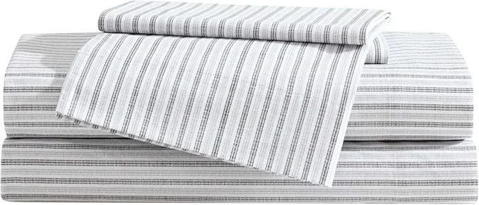 Efficient Eddie Bauer - Twin Sheet Set Cotton Percale Bedding Set Super Soft and Bedding Set Oeko-Tex Ticking Stripe Grey Twin Effective