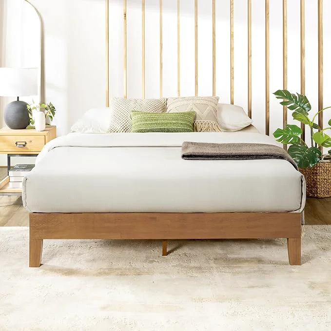 Healthy Mellow Naturalista Grand - 12 Inch Solid Wood Platform Bed with Wooden Slats - No Box Spring Needed - Queen Natural Pine Artisan