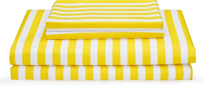 Lightweight Yellow Striped Bed Sheet Set Twin Size 3 Piece with 16-Inch Deep Pockets- Super Soft amp Wrinkle Stripe Bed Sheets - Luxury Yellow amp White Striped Pinstripe Bedding for All Season Breathable