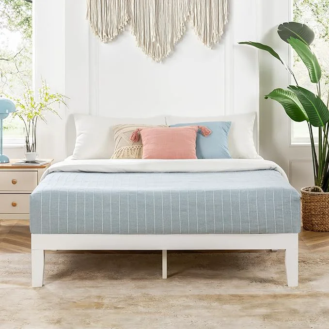 High-Quality Mellow Naturalista Classic 12 Inch Solid Wood Platform Bed with Wooden Slats Queen White Fast