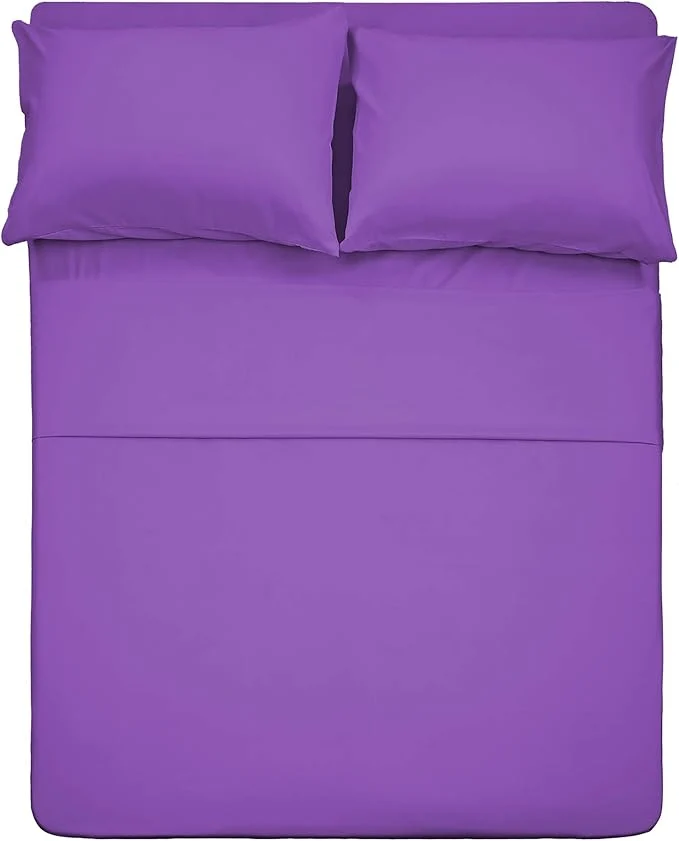 Healthy 4 Piece Bed Sheet Set Queen Violet 1 Flat Sheet 1 Fitted Sheet and 2 Pillow Cases Brushed Microfiber Luxury Bedding with Deep Pockets Efficient