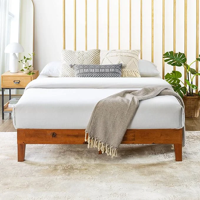 Powerful Mellow Naturalista Grand - 12 Inch Solid Wood Platform Bed with Wooden Slats - No Box Spring Needed - King Cherry Pure