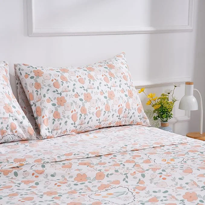 High-End Luxurious Floral Printed Queen Size Sheet Set - 4 Piece Soft Microfiber Sheets and Pillowcases - Deep Pocket Wrinkle- and Soft Bedding - Elegant Microfiber Bed Set Genuine