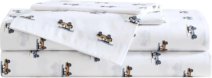 Pure Eddie Bauer - Twin Sheet Set Breathable Cotton Percale Bedding Set with Matching Sham s Crisp amp Cool Bedding Essentials Oeko-Tex Out to The Beach Orange Twin Classic