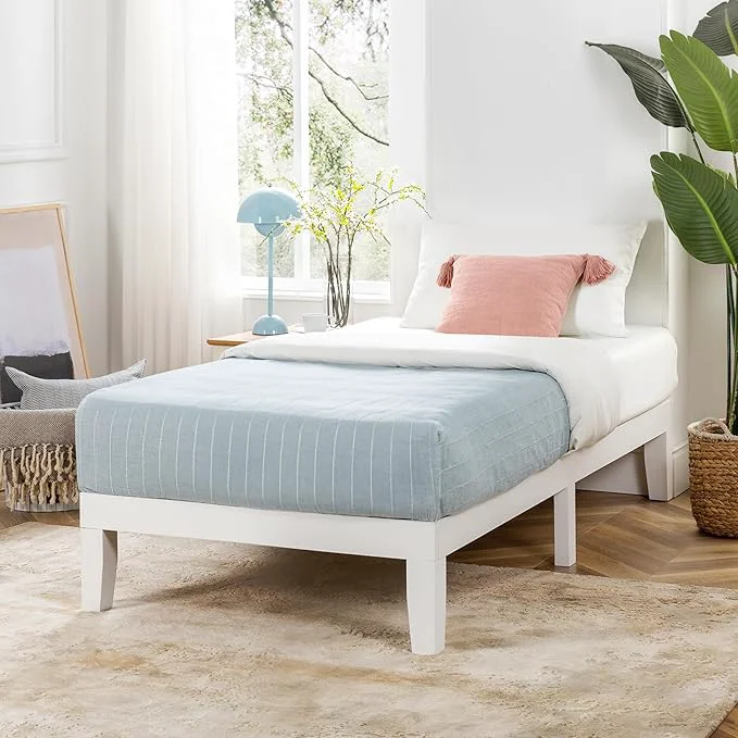 Trendy Mellow Naturalista Classic 12 Inch Solid Wood Platform Bed with Wooden Slats Twin White Exclusive