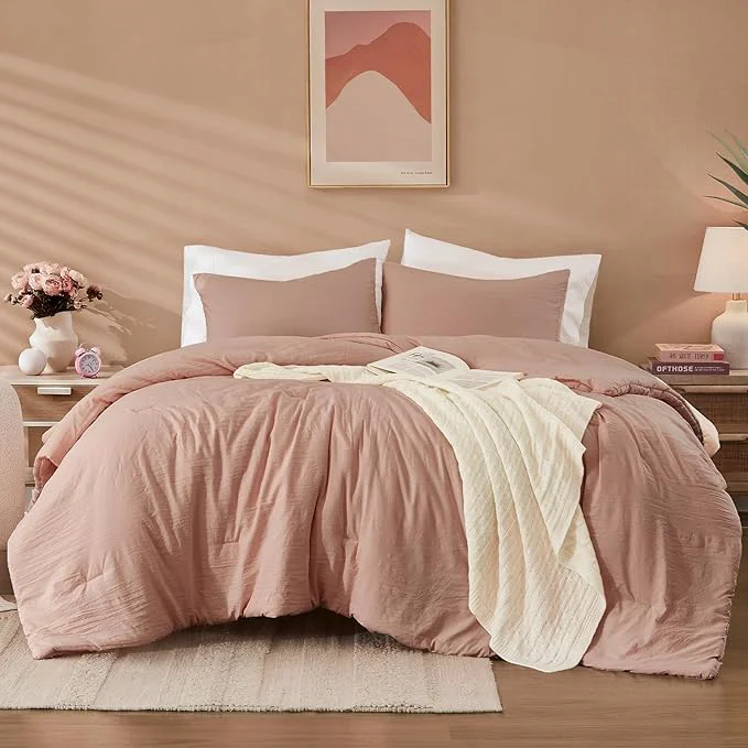 Minimalist WRENSONGE Full Size Comforter Sets - 3 Pieces Dusty Pink Comforter Prewashed Soft Lightweight for All Seasons Fluffy Down Comforter Full Size with 2 Pillow Shams Prestigious