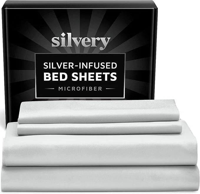 Solid Silvery Silver Infused Bed Sheets Set - Ultra-Soft Temperature-Regulating Fabric with Self-Cleaning Technology™ That Stays Fresh 3X Longer for Hygienic Sleep World-Class