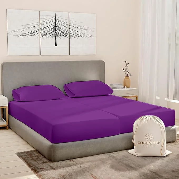 Reusable Split King Sheets Sets for Adjustable Bed Cotton Luxury Sheets Egyptian Cotton Sheets 5 Piece Cotton Split King Sheet Set Sateen Sheetts 2 Fitted - 16 quot Deep Pocket Purple User-Friendly