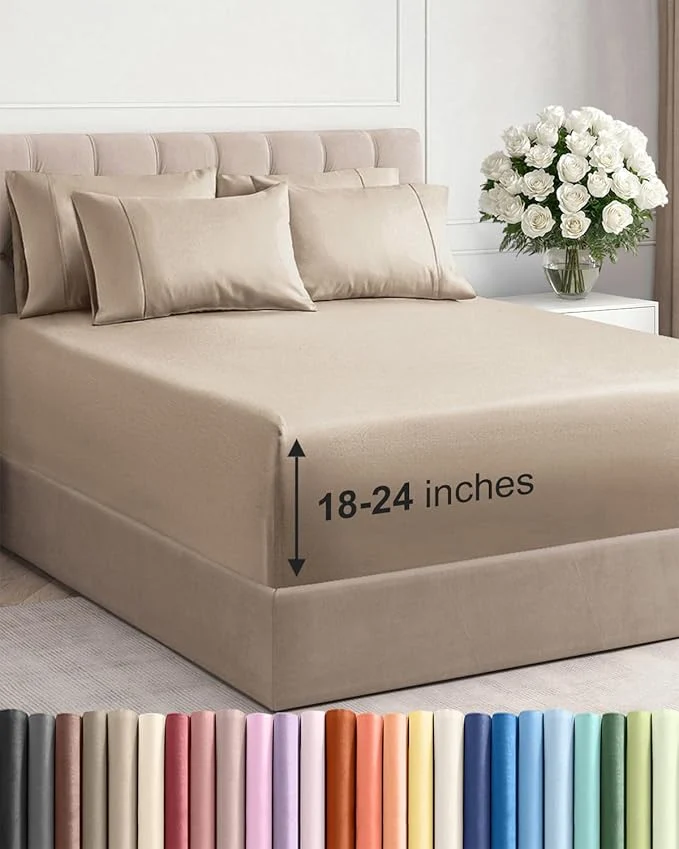 Healthy Extra Deep Full Sheet Set - 6 Piece Breathable and Cooling Sheets - Hotel Luxury Bedding for Women Men Kids amp Teens - Easy amp Secure Fit - Soft Wrinkle and Comfy - Extra Deep Pockets - Cream World-Class