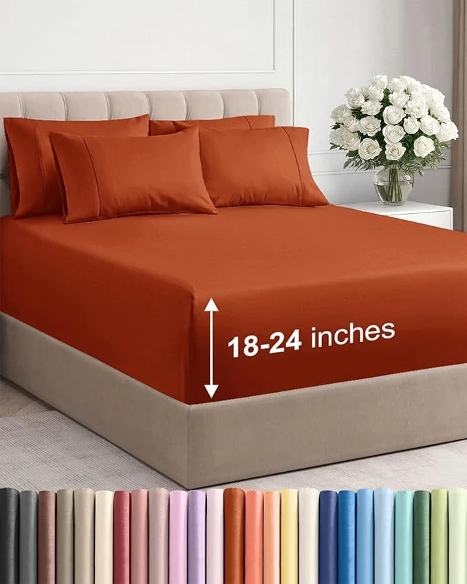 Genuine Extra Deep Cal King Sheet Set - 6 Piece Breathable and Cooling Sheets - Hotel Luxury Bedding for Women Men Kids amp Teens - Easy amp Secure Fit - Soft and Wrinkle - Extra Deep Pockets - Terracotta Refined