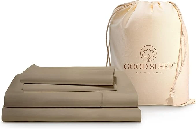 Professional Good Sleep Bedding Twin Sheets Set - Egyptian Cotton Soft 3Pc Hotel Quality Deep Pocket Fits Upto 16 quot - Taupe Enhanced