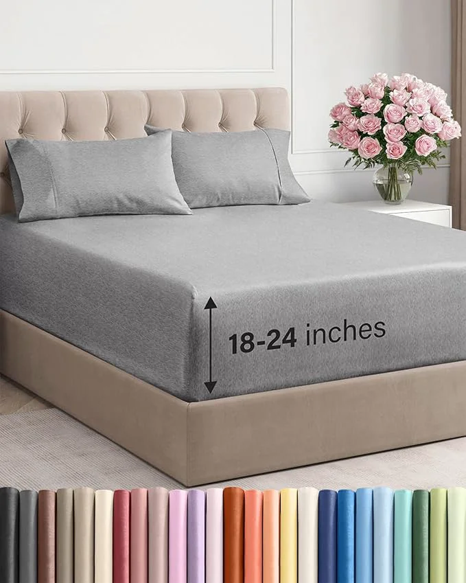 Practical Extra Deep Twin Sheet Set - 4 Piece Breathable and Cooling Sheets - Hotel Luxury Bedding for Women Men Kids amp Teens - Easy amp Secure Fit - Soft and Wrinkle - Extra Deep Pockets - Heathered Grey Prestigious