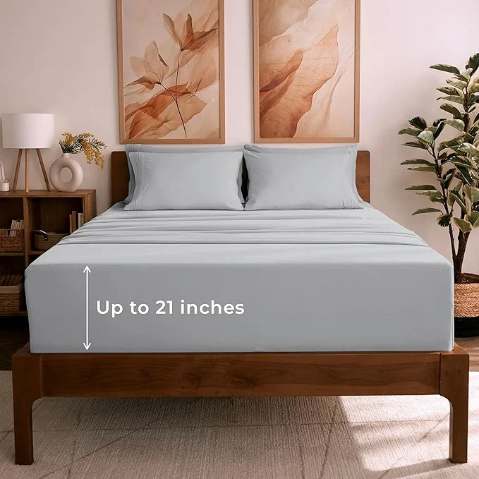 Professional Mellanni Queen Sheet Set - 6-Piece Iconic Collection Bedding Including 4 Pillowcases 21-Inch Extra Deep Pocket Easy Care Ultra Soft Cooling Sheets Brushed Microfiber - Light Gray Fine Crafted