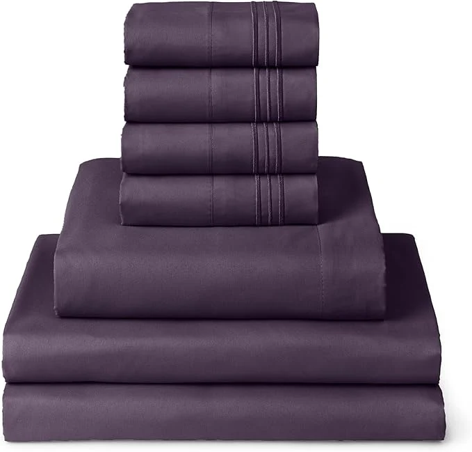 Safe Mellanni Split King Sheet Set - 7-Piece Iconic Collection Bedding Including 4 Pillowcases 16-Inch Deep Pocket Easy Care Extra Soft Cooling Sheets Brushed Microfiber - Purple High-Grade