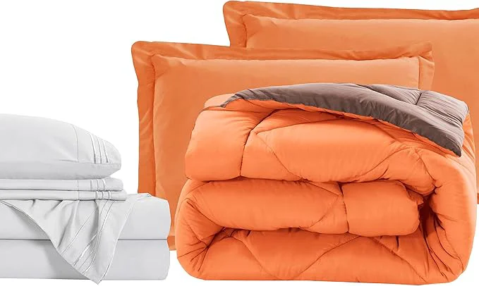 Innovative Elegant Comfort 7-Piece Twin Size Bed-in-a-Bag - Luxury 1500 Thread Count Comforter amp Sheet Set Super Cozy Wrinkle and Stain Resistant Orange Brown Natural